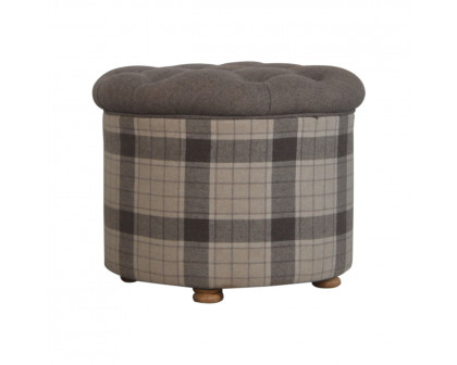 Artisan - Deep Button Round Checked Footstool