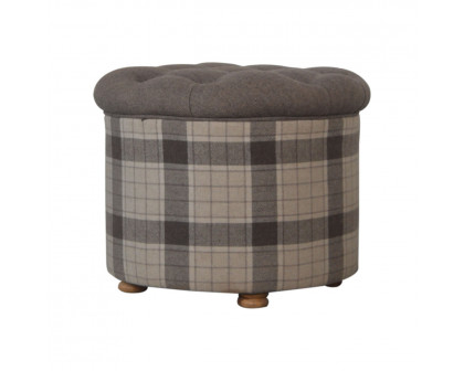 Artisan - Deep Button Round Checked Footstool