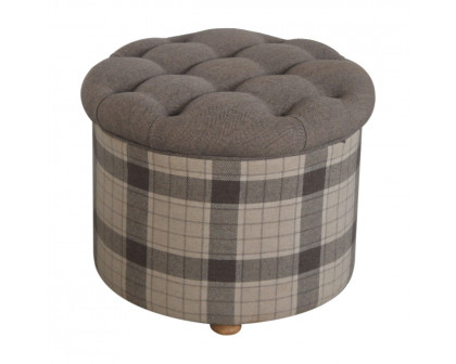 Artisan - Deep Button Round Checked Footstool