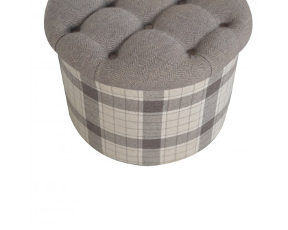 Artisan - Deep Button Round Checked Footstool