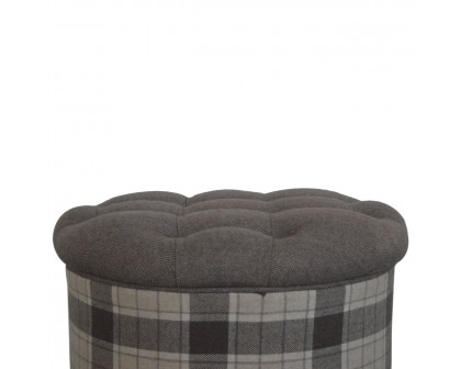 Artisan - Deep Button Round Checked Footstool