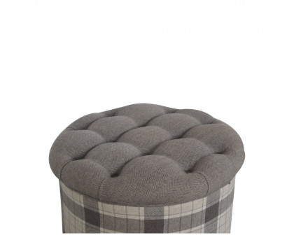 Artisan - Deep Button Round Checked Footstool