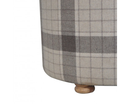 Artisan - Deep Button Round Checked Footstool