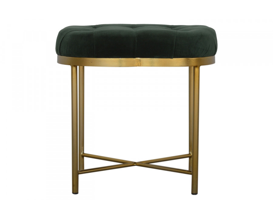 Artisan Deep Button Velvet Footstool - Emerald Green