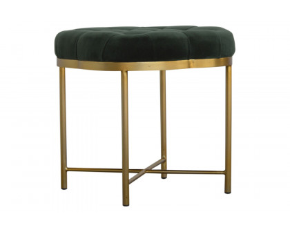 Artisan Deep Button Velvet Footstool - Emerald Green