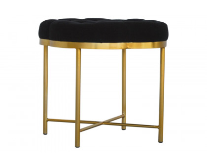 Artisan Deep Button Velvet Footstool - Black