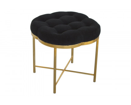 Artisan Deep Button Velvet Footstool - Black