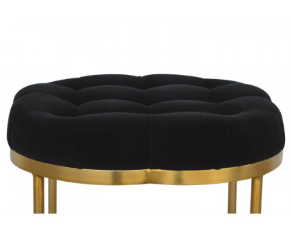 Artisan Deep Button Velvet Footstool - Black