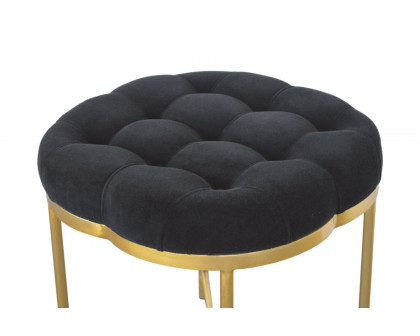 Artisan Deep Button Velvet Footstool - Black