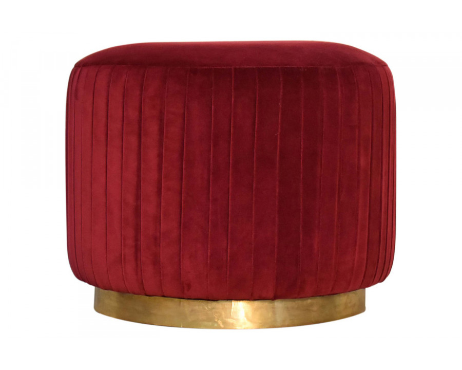 Artisan Footstool with Base - Cotton Velvet, Wine Red, Gold