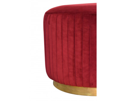 Artisan Footstool with Base - Cotton Velvet, Wine Red, Gold