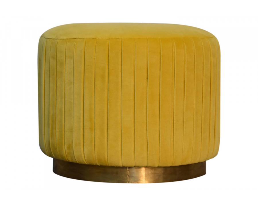 Artisan Footstool with Base - Cotton Velvet, Mustard, Gold