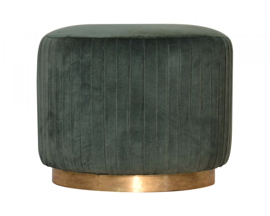 Artisan Footstool with Base - Cotton Velvet, Emerald Green, Gold