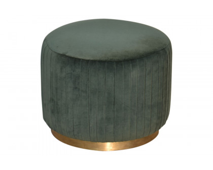 Artisan Footstool with Base - Cotton Velvet, Emerald Green, Gold