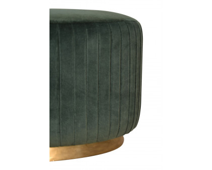 Artisan Footstool with Base - Cotton Velvet, Emerald Green, Gold