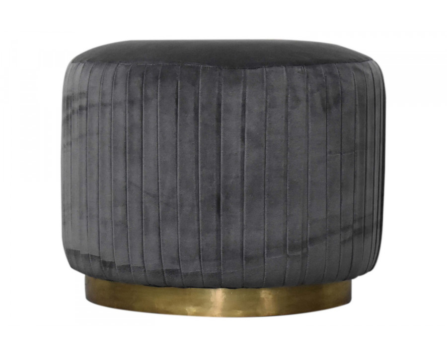 Artisan Footstool with Base - Cotton Velvet, Gray, Gold