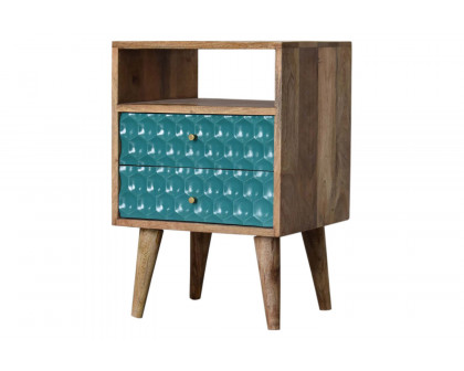 Artisan Honeycomb Carved Open Slot Bedside - Teal