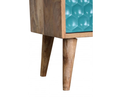 Artisan Honeycomb Carved Open Slot Bedside - Teal