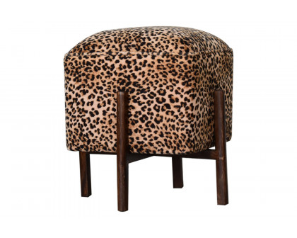 Artisan Footstool with Solid Wood Legs - Leopard, Velvet