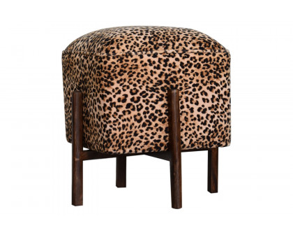 Artisan Footstool with Solid Wood Legs - Leopard, Velvet