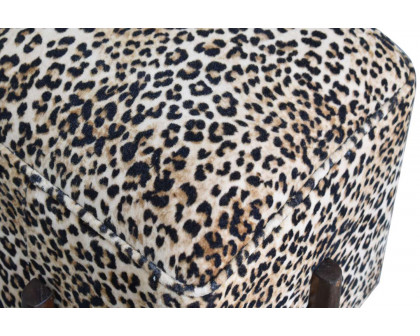 Artisan Footstool with Solid Wood Legs - Leopard, Velvet