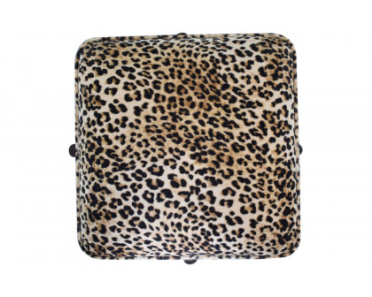 Artisan Footstool with Solid Wood Legs - Leopard, Velvet