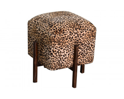 Artisan Footstool with Solid Wood Legs - Leopard, Velvet