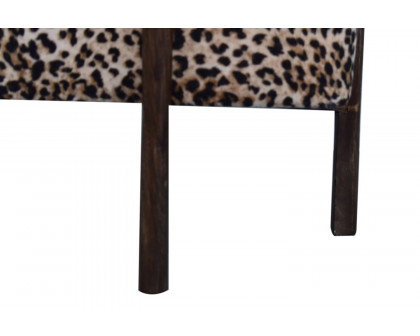 Artisan Footstool with Solid Wood Legs - Leopard, Velvet