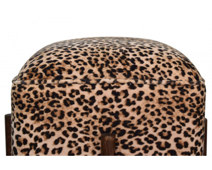 Artisan Footstool with Solid Wood Legs - Leopard, Velvet