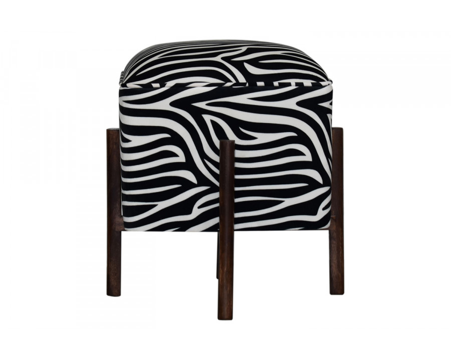 Artisan Footstool with Solid Wood Legs - Zebra, Velvet