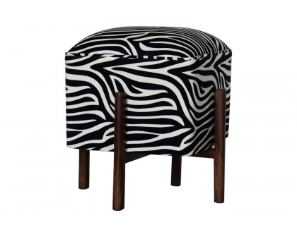 Artisan Footstool with Solid Wood Legs - Zebra, Velvet