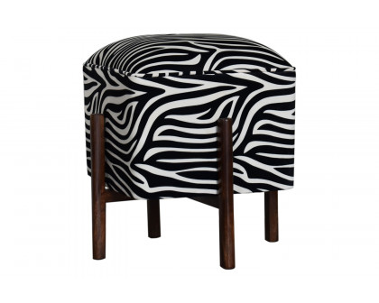 Artisan Footstool with Solid Wood Legs - Zebra, Velvet