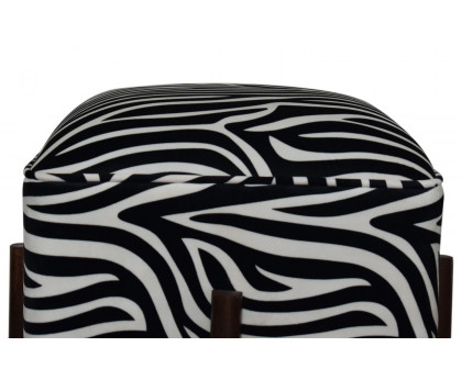 Artisan Footstool with Solid Wood Legs - Zebra, Velvet