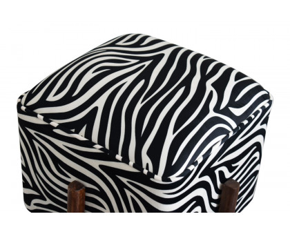 Artisan Footstool with Solid Wood Legs - Zebra, Velvet