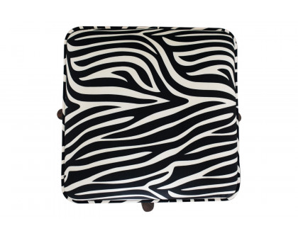 Artisan Footstool with Solid Wood Legs - Zebra, Velvet