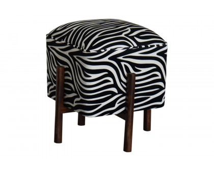 Artisan Footstool with Solid Wood Legs - Zebra, Velvet