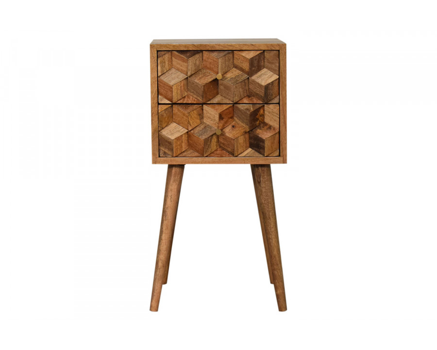 Artisan Cube Carved Mini Bedside - Oak-ish