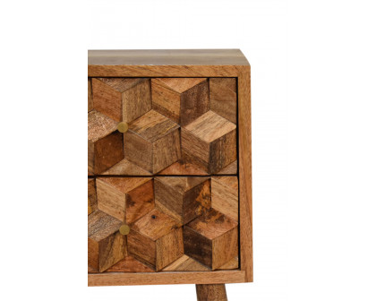 Artisan Cube Carved Mini Bedside - Oak-ish