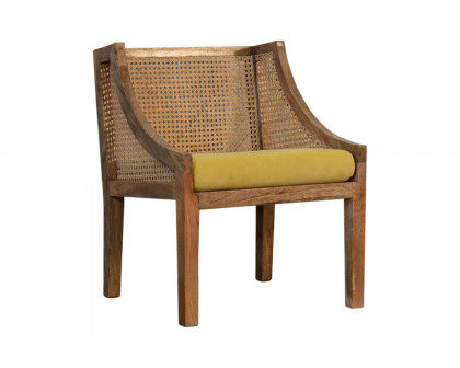 Artisan - Cotton Velvet Rattan Chair in Mustard, Retro