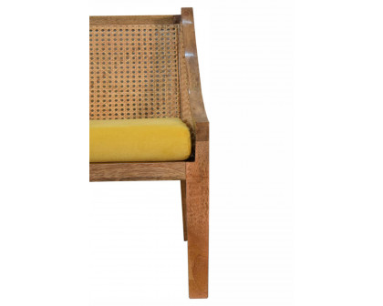 Artisan - Cotton Velvet Rattan Chair in Mustard, Retro