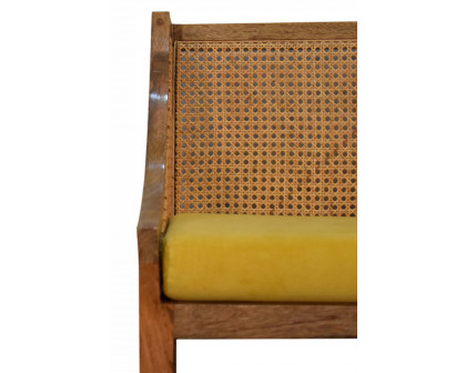 Artisan - Cotton Velvet Rattan Chair in Mustard, Retro