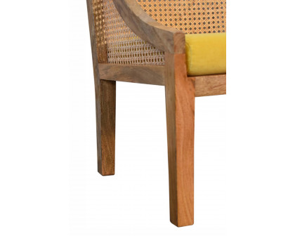 Artisan - Cotton Velvet Rattan Chair in Mustard, Retro