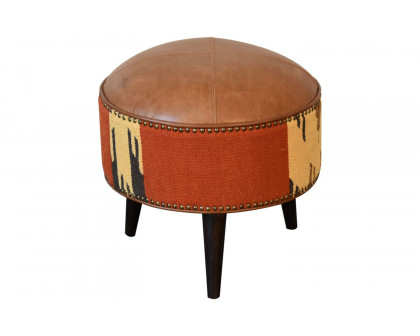 Artisan - Footstool with Base in Durrie/Leather