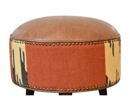 Artisan - Footstool with Base in Durrie/Leather