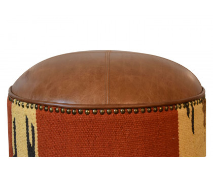 Artisan - Footstool with Base in Durrie/Leather