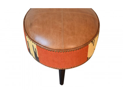 Artisan - Footstool with Base in Durrie/Leather