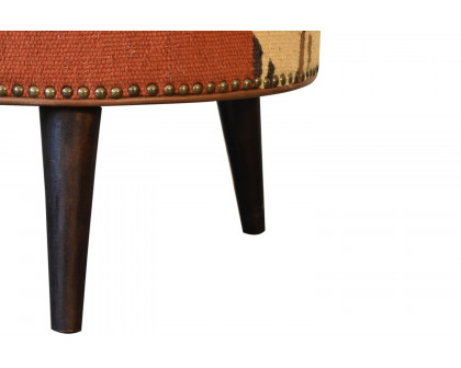 Artisan - Footstool with Base in Durrie/Leather