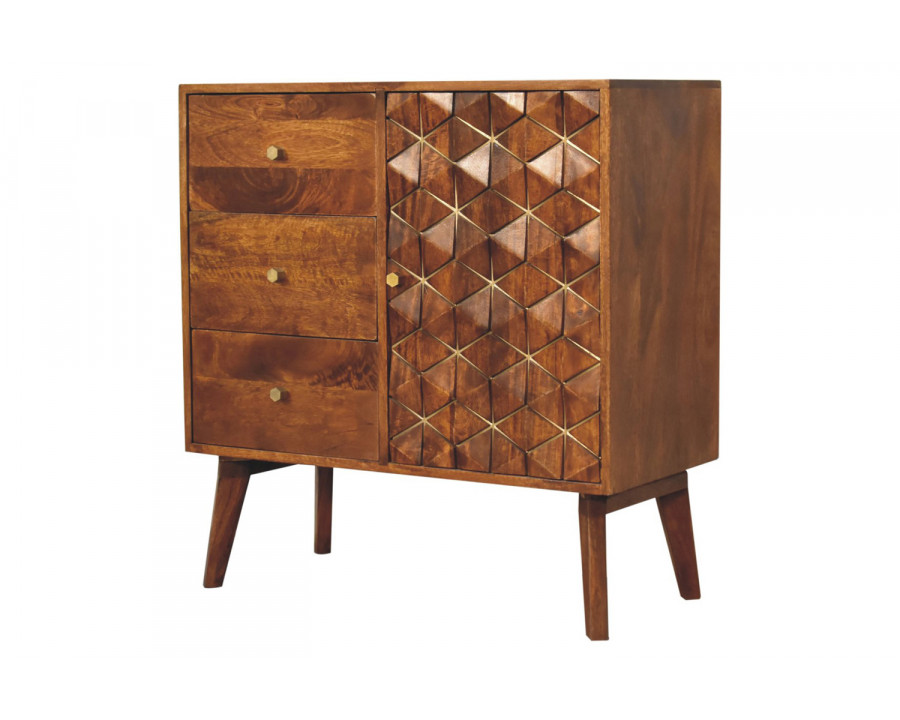 Artisan - Cubed Brass Inlay Cabinet in Chestnut