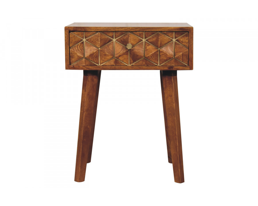 Artisan - Cubed Brass Inlay Bedside in Chestnut