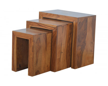 Artisan - Sheesham Wood Set of 3 Cubed Nesting Tables